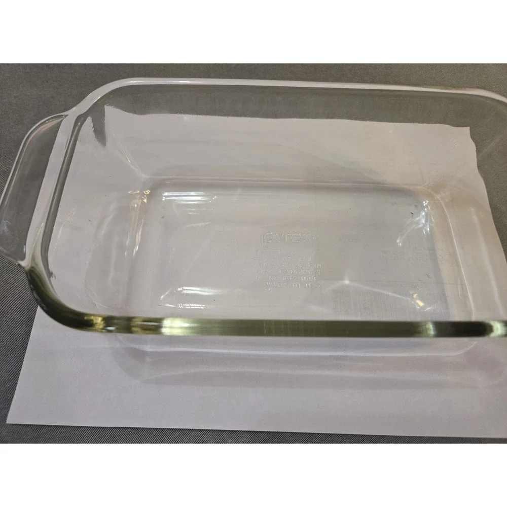 Pyrex Clear Glass Green Tint Loaf Pan  213-R- 1.5QT /1.5L Made In USA